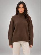 Women's Oversized Turtleneck Sweater – Relaxed Knit in Coffee — front view