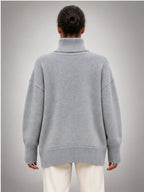 Women's Oversized Turtleneck Sweater – Relaxed Knit in Grey — back view