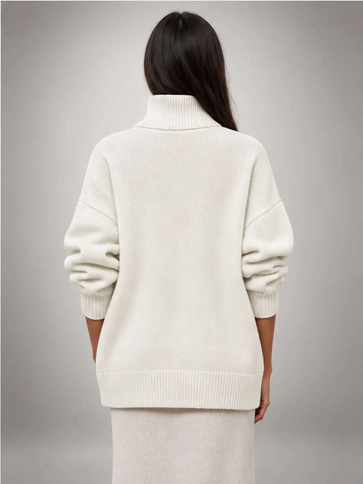 Women's Oversized Turtleneck Sweater – Relaxed Knit in White — back view