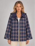 Women's Plaid Hooded Jacket – Oversized Swing Fit in Navy Plaid — front view