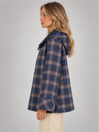 Women's Plaid Hooded Jacket – Oversized Swing Fit in Navy Plaid — side view