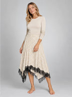 Women's Plaid Lace Midi Skirt – Asymmetric Hem in Apricot Plaid — alternate view