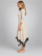 Women's Plaid Lace Midi Skirt – Asymmetric Hem in Apricot Plaid — side view