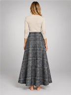 Women's Plaid Maxi Skirt – High Waist A-Line in Grey Plaid — back view