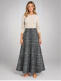 Women's Plaid Maxi Skirt – High Waist A-Line in Grey Plaid — front view
