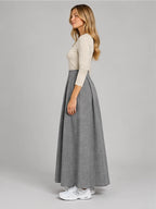 Women's Pleated Maxi Skirt – Relaxed A-Line in Grey — side view