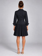 Women's Pleated Shirt Dress – Button Front in Navy — back view