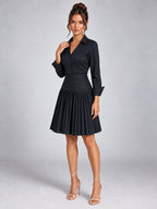 Women's Pleated Shirt Dress – Button Front in Navy — alternate view
