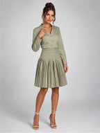 Women's Pleated Shirt Dress – Button Front in Sage — alternate view