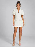 Women's Puff-Sleeve Mini Dress – Flared Skater Fit in White — front view