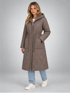 Women's Quilted Parka – Hooded with Drawstring Waist in Taupe — alternate view