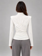 Women's Ruched Turtleneck Top – Long Sleeve in White — back view