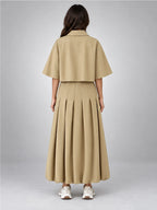 Women's Skirt Co-Ord – Cropped Jacket and Midi Skirt in Khaki — back view