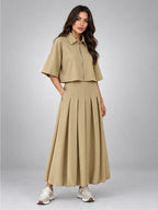Women's Skirt Co-Ord – Cropped Jacket and Midi Skirt in Khaki — alternate view