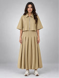 Women's Skirt Co-Ord – Cropped Jacket and Midi Skirt in Khaki — front view