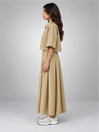 Women's Skirt Co-Ord – Cropped Jacket and Midi Skirt in Khaki — side view