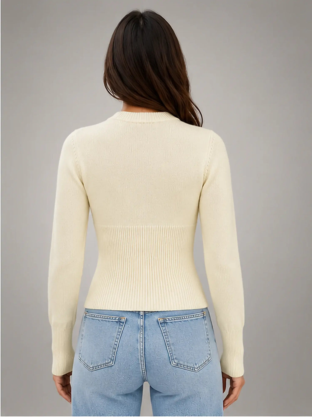 Women's Slim-Fit Knit Cardigan – Long Sleeve in Apricot — back view