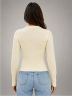 Women's Slim-Fit Knit Cardigan – Long Sleeve in Apricot — back view