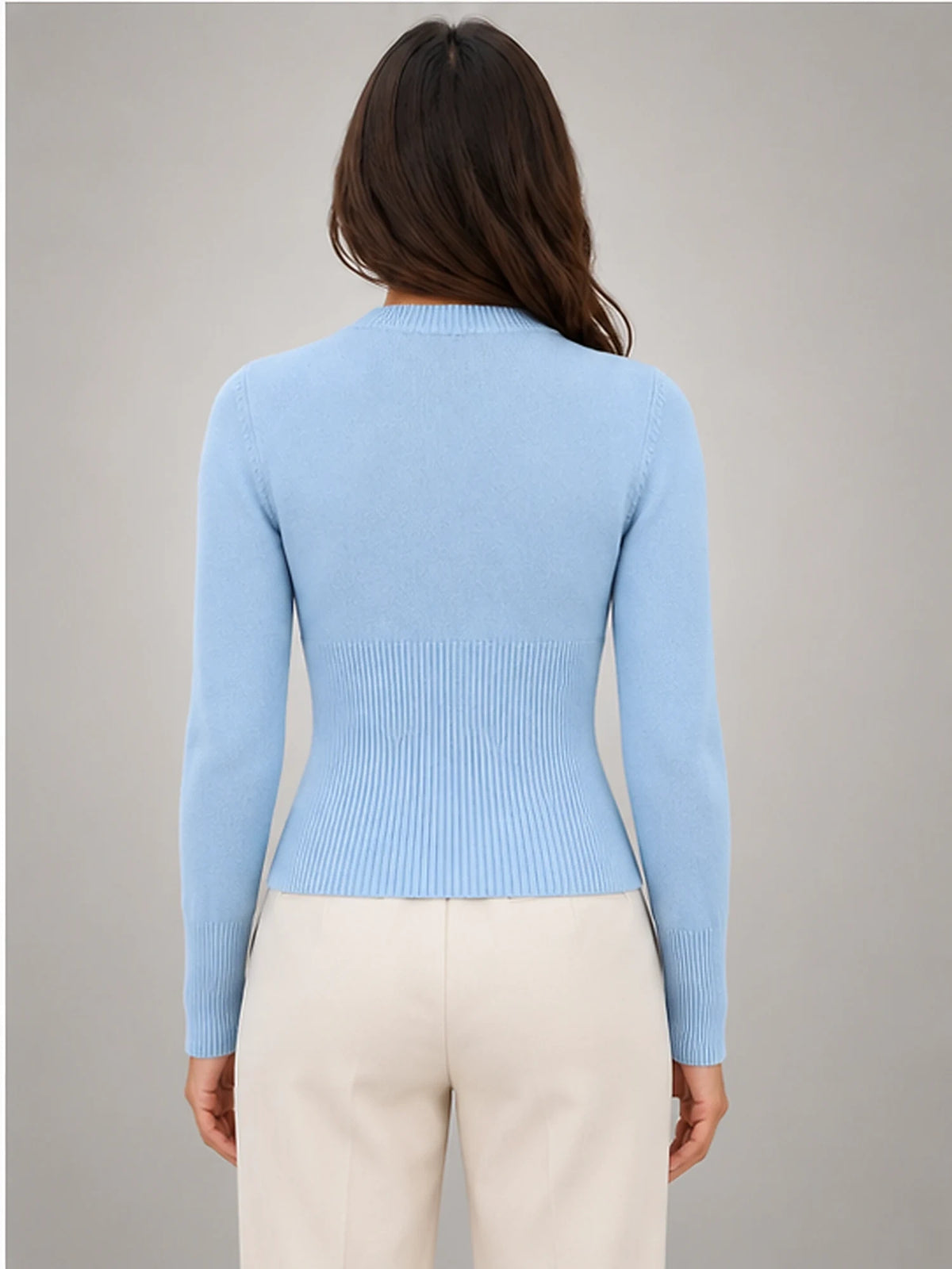Women's Slim-Fit Knit Cardigan – Long Sleeve in Blue — back view