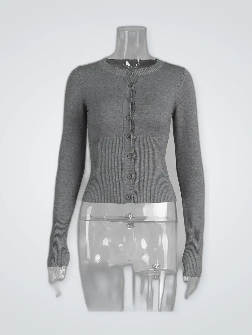 Women's Slim-Fit Knit Cardigan – Long Sleeve in Dark Grey — product detail