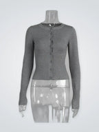 Women's Slim-Fit Knit Cardigan – Long Sleeve in Dark Grey — product detail