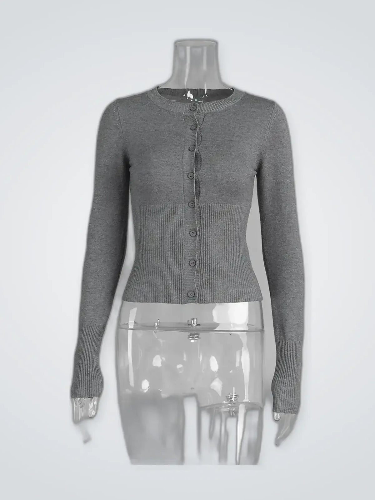 Women's Slim-Fit Knit Cardigan – Long Sleeve in Dark Grey — product detail