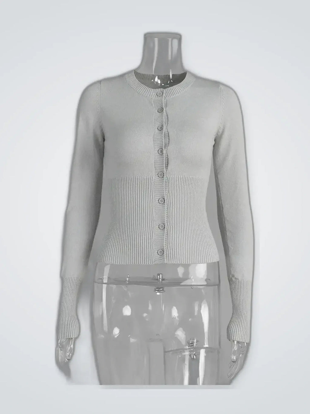 Women's Slim-Fit Knit Cardigan – Long Sleeve in Light Grey — product detail