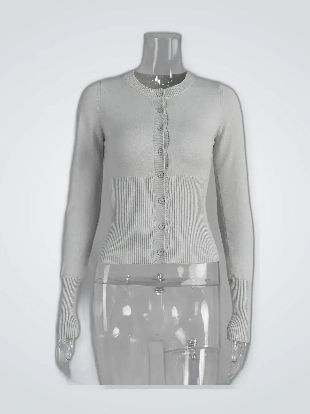Women's Slim-Fit Knit Cardigan – Long Sleeve in Light Grey — product detail
