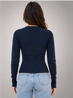 Women's Slim-Fit Knit Cardigan – Long Sleeve in Navy — back view