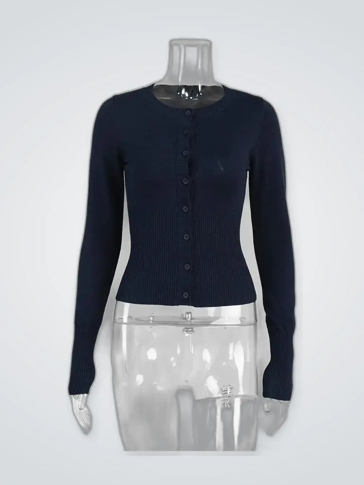 Women's Slim-Fit Knit Cardigan – Long Sleeve in Navy — product detail