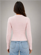 Women's Slim-Fit Knit Cardigan – Long Sleeve in Pink — back view