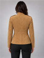 Women's Suede-Look Jacket – Cinched Utility Fit in Camel — back view