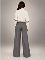 Women's Suit Trousers – Belted High Waist Wide Leg in Brown — back view