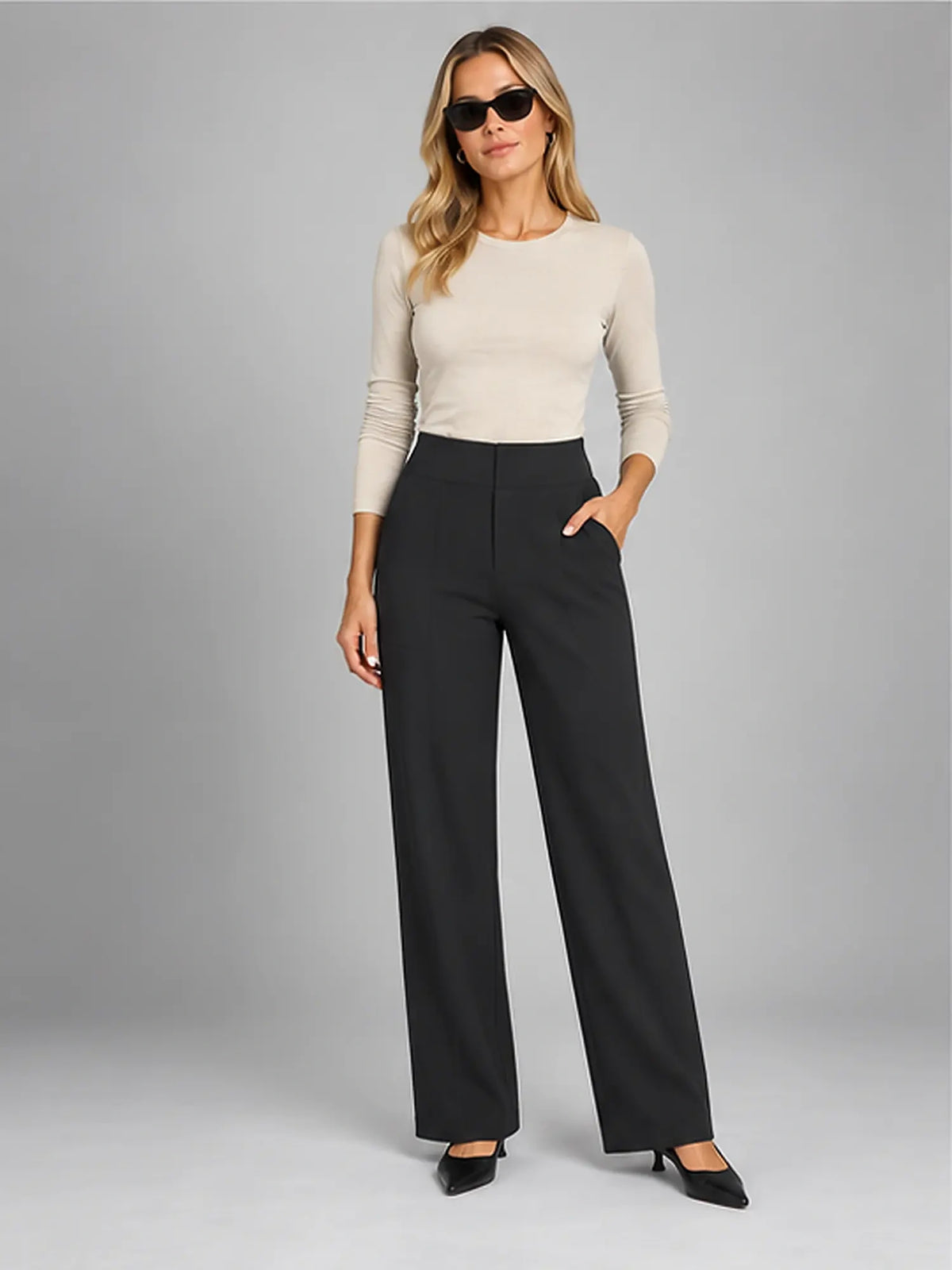Women's Tailored Trousers – High Waist Straight Fit in Black — main view