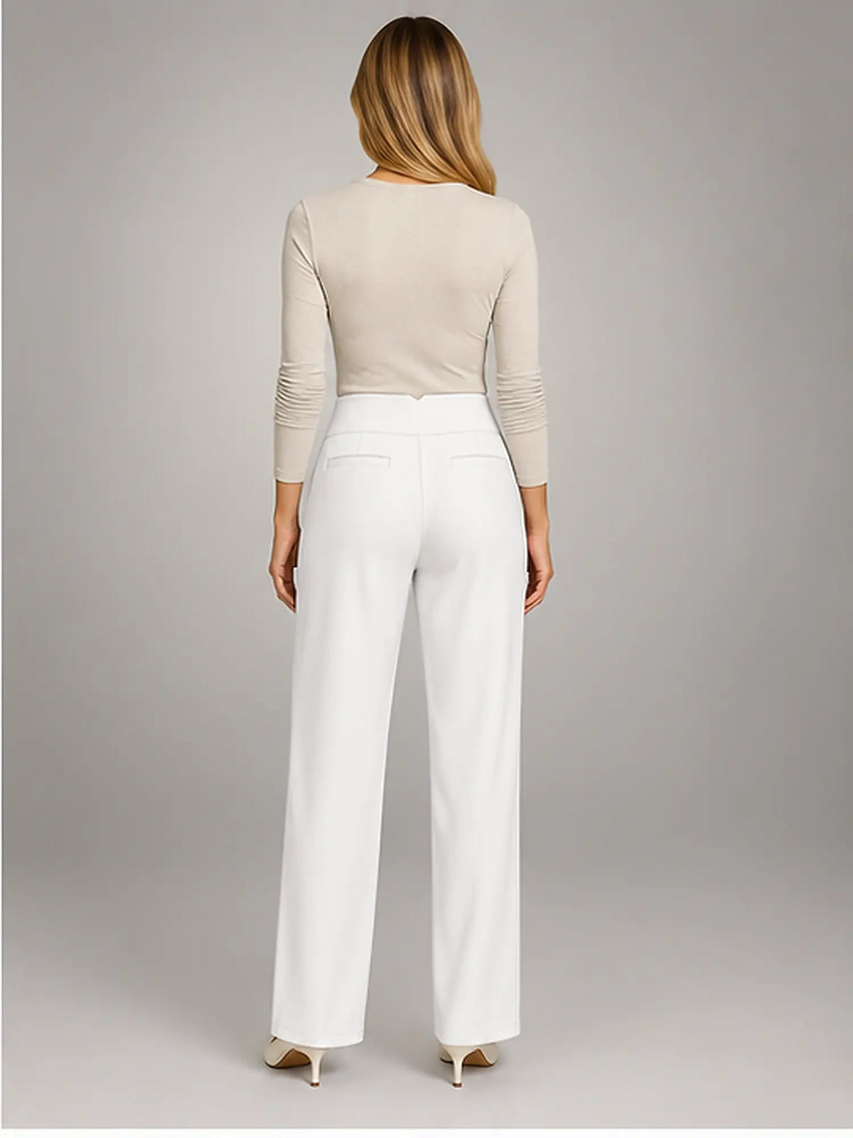 Women's Tailored Trousers – High Waist Straight Fit in White — back view