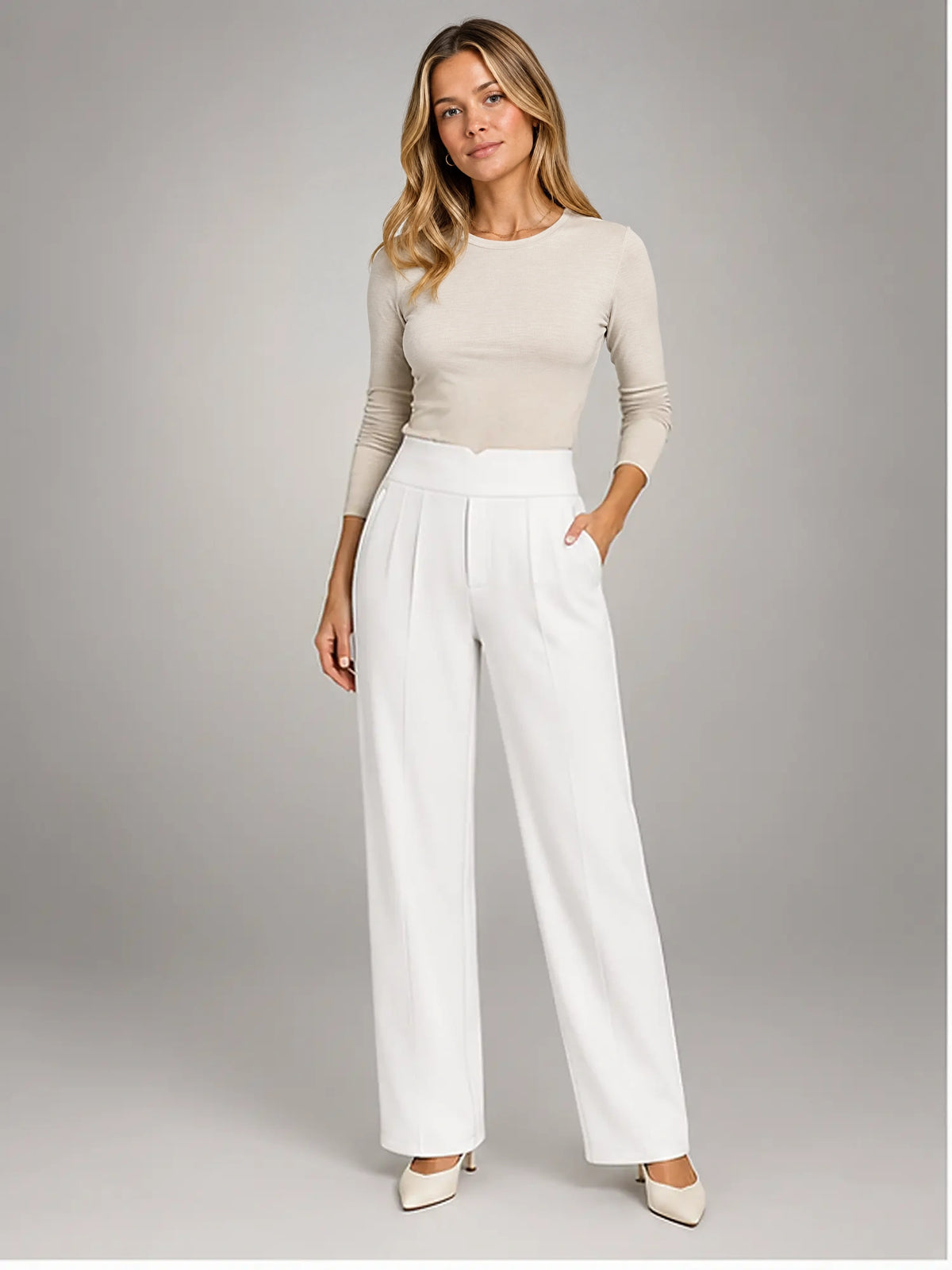 Women's Tailored Trousers – High Waist Straight Fit in White — main view