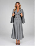 Women's Three-Piece Suit Set – Vest, Blazer and Pleated Skirt in Grey — front view
