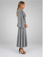 Women's Three-Piece Suit Set – Vest, Blazer and Pleated Skirt in Grey — side view