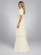 Women's Tiered Maxi Dress – Puff Sleeve in Ivory — side view