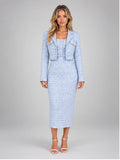 Women's Tweed Dress Set – Cropped Jacket and Midi Dress in Light Blue — front view