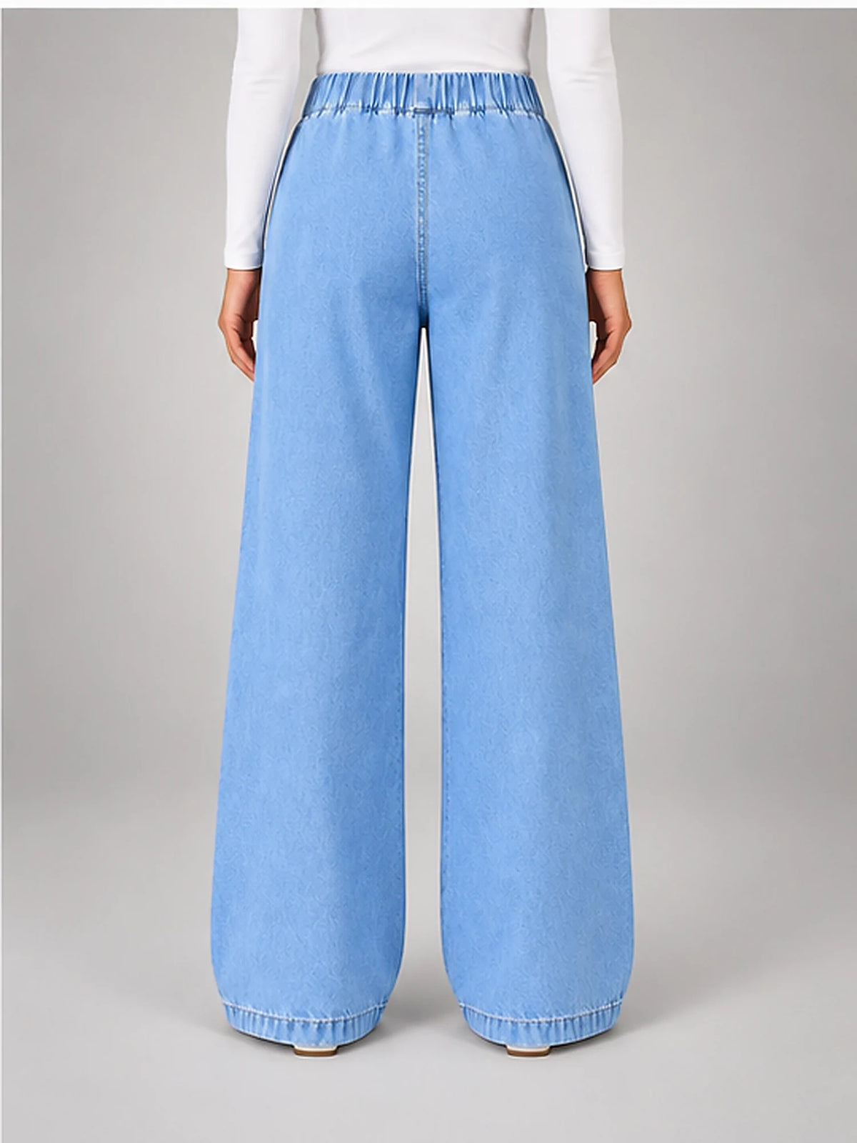Women's Wide-Leg Jeans – Elastic Waist Light Wash in Light Wash Blue — back view