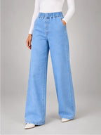 Women's Wide-Leg Jeans – Elastic Waist Light Wash in Light Wash Blue — alternate view