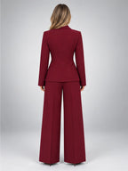Women's Wide-Leg Trouser Suit – Single-Button Jacket in Burgundy — back view