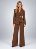 Women's Wide-Leg Trouser Suit – Single-Button Jacket in Chocolate Brown — front view