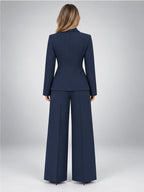 Women's Wide-Leg Trouser Suit – Single-Button Jacket in Navy — back view