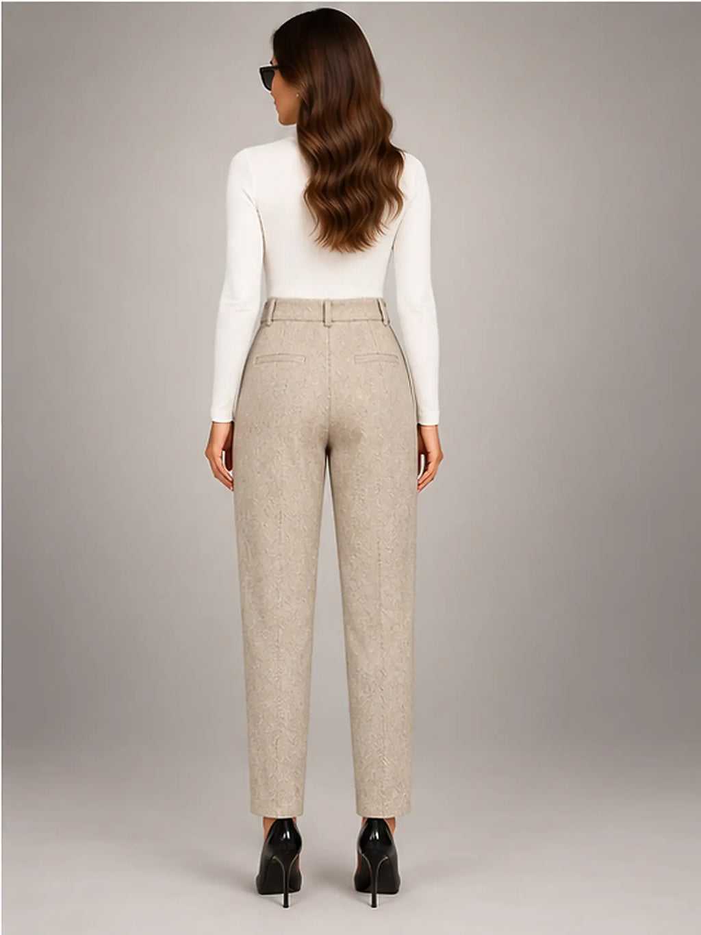 Women's Wool-Blend Trousers – High Waist Tapered Fit in Apricot — back view