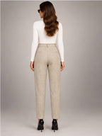 Women's Wool-Blend Trousers – High Waist Tapered Fit in Apricot — back view