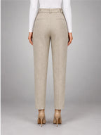 Women's Wool-Blend Trousers – High Waist Tapered Fit in Cream — back view