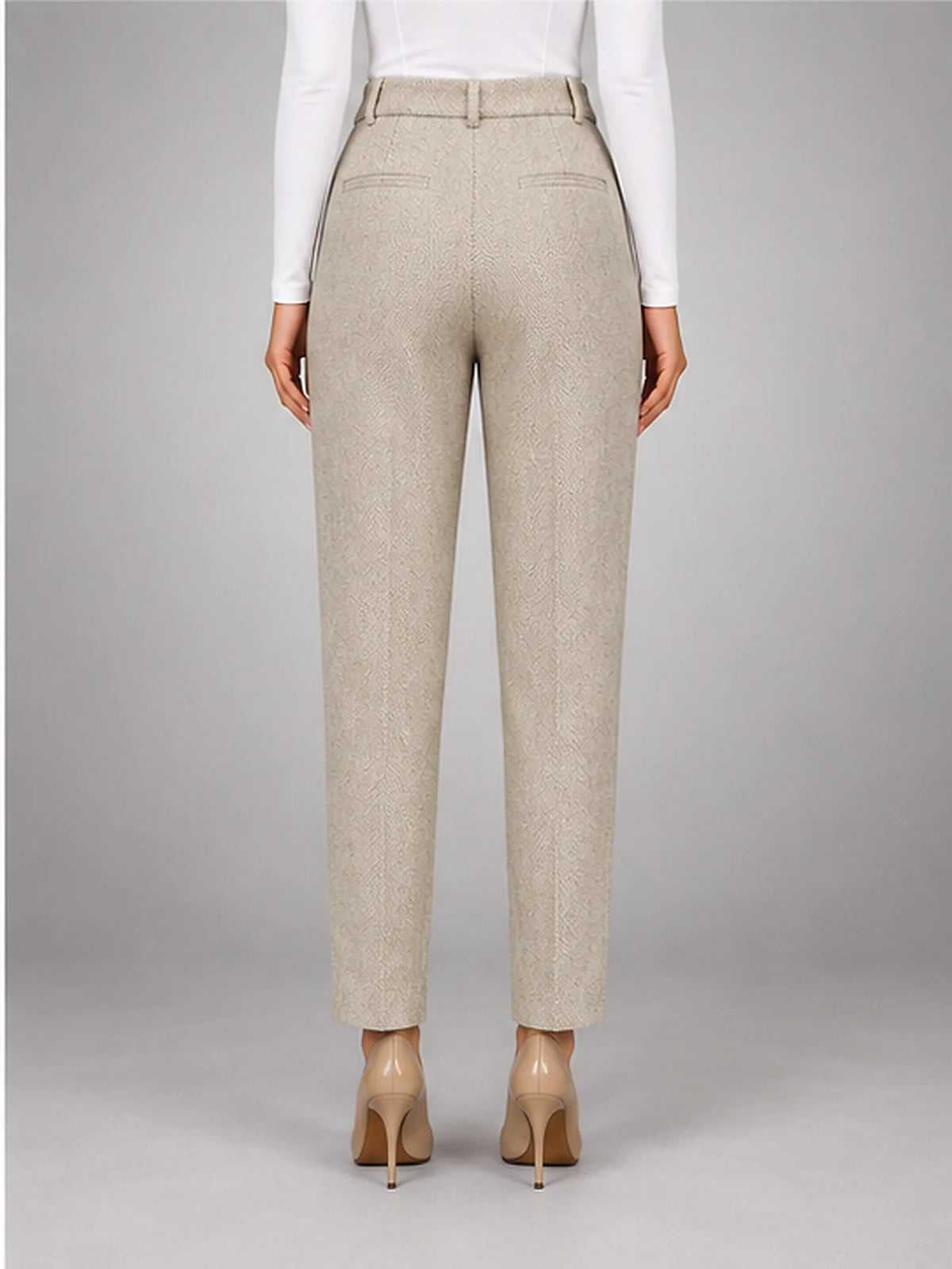 Women's Wool-Blend Trousers – High Waist Tapered Fit in Cream — back view