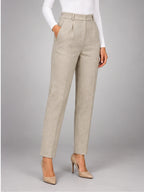 Women's Wool-Blend Trousers – High Waist Tapered Fit in Cream — alternate view